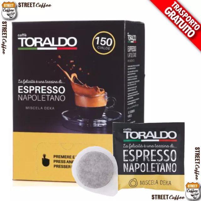 150 Cialde Caffè Toraldo Filtrocarta ESE 44 mm Miscela Decaffeinato Dek gratis