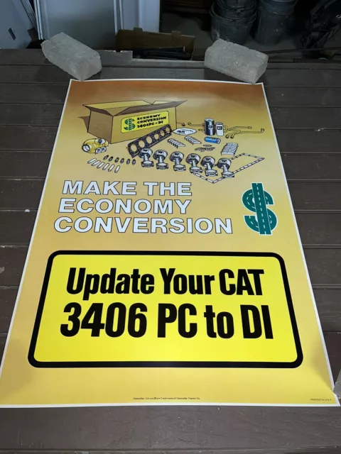 NOS Vintage CAT 25”x38” Poster Sign - Make The Economy Conversion Update 3406