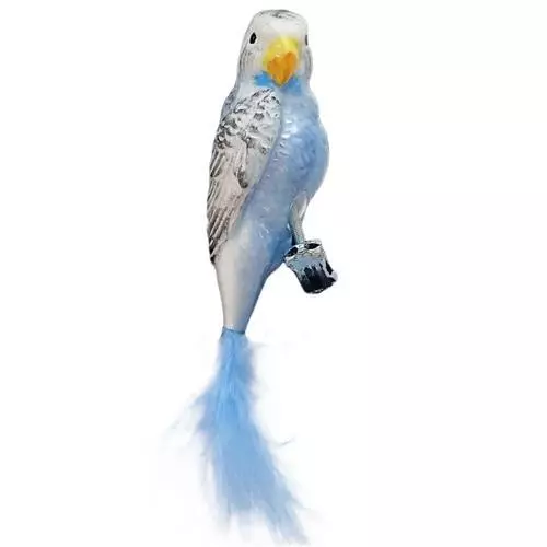 White Light Blue Parrot German Blown Glass Christmas Tree Ornament Bird Parakeet