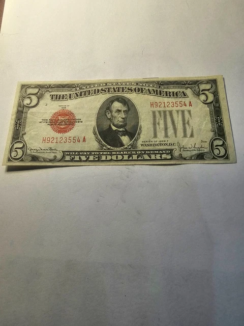1928-F Five Dollar Bill $5.00 U.S. Red Seal US Note Circulated