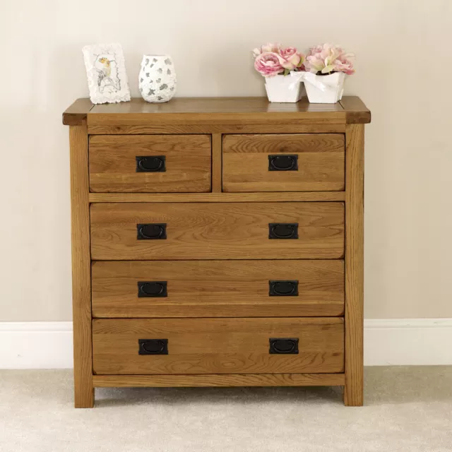 Rustic Oak 2 over 3 Drawer Chest of Drawers - Bedroom Storage Furniture - RS09
