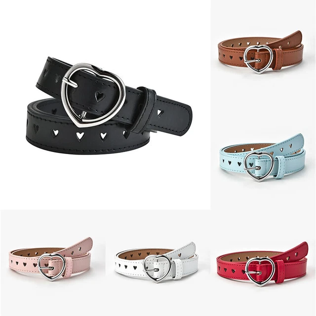 Belts Ladies Women Heart Shapes Buckle Belt for Dress Jeans PU Leather Waistband