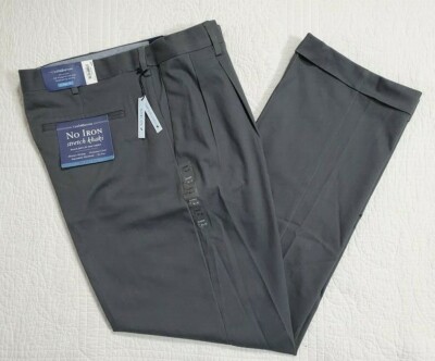NEW Men's Croft & Barrow Pants No Iron Stretch Khaki Pleated Gray Classic Fit