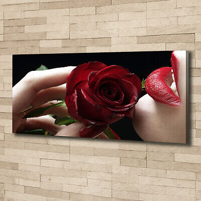 Tulup Dipinto Su Tela Pittura Su Un Muro 125x50cm - Una Donna Con Una Rosa