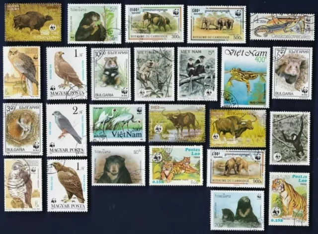 25 WORLD WILD LIFE FUND All Different Stamps (WILDLIFE WWF)