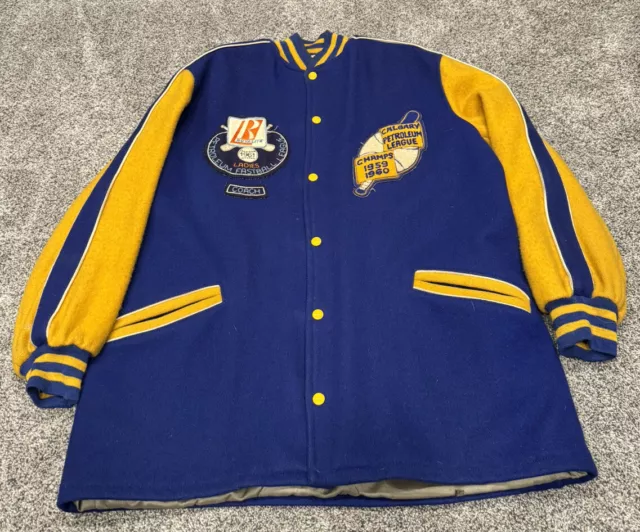Vintage 1950-1960 Ladies Varsity Jacket Calgary Fastball Blue Yellow Size 44
