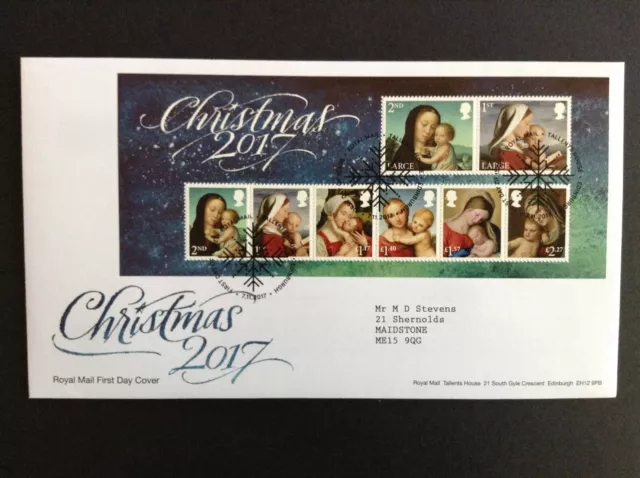 GB QEII 2017 Christmas M/Sheet on Typed Address First Day Cover - Tallents House