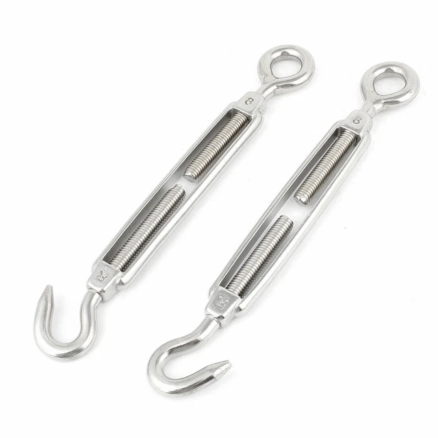M8 8mm Threaded Stainless Steel Hook Eye Type Die Cast Turnbuckle 7.5" Long 2pcs