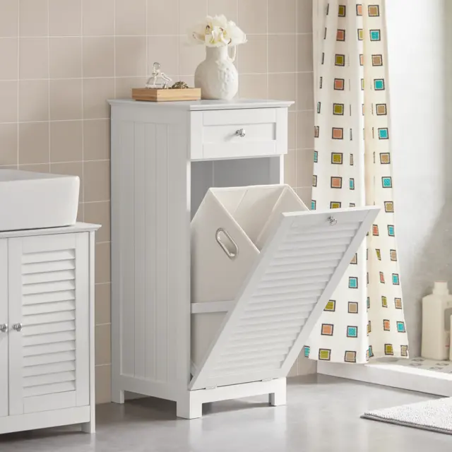 SoBuy White Laundry Basket Bathroom Storage Cabinet Unit with Drawer, BZR73-W,UK