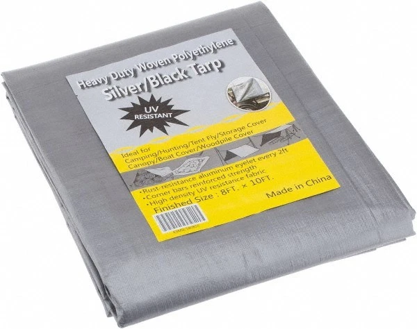 Heavy Duty 10'x8' HDPE Woven Tarp, Silver/Black UV Resistant 6 oz/SqYd