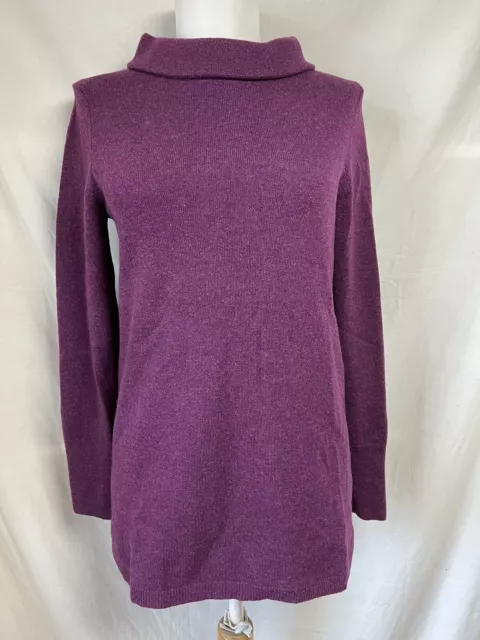 Talbots 100% Cashmere Cowl Neck Tunic Sweater Sz XS Solid Purple Long Sleeve