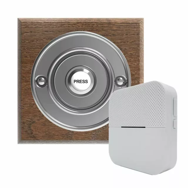 Traditional Square Wireless Doorbell in Tudor Oak and Chrome