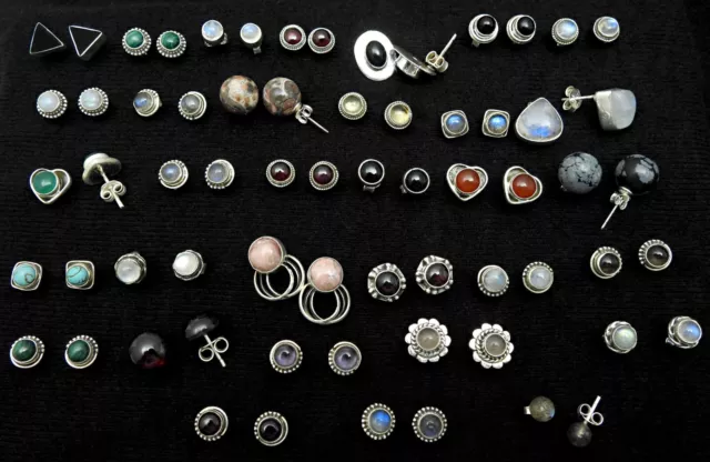 Grob Ohrstecker Großhandel Menge Mix Verschiedene Edelsteine 925 Silber Schmuck