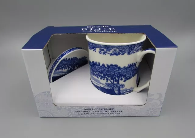 Spode Blue Italian China 12oz Mug & Coaster Set Chinese Style Tea Coffee/Cup/Mug