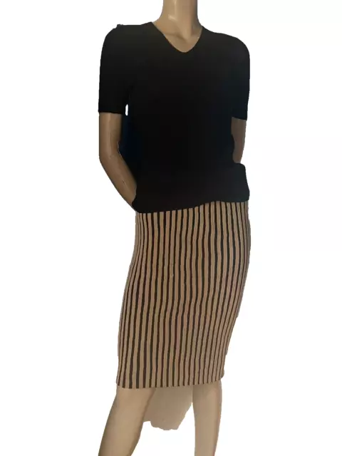 Bleistiftrock Marc Cain pencil skirt beige schwarz gestreift Wolle BW Strick N5 2