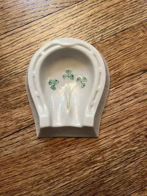 Belleek Shamrock Horseshoe Ashtray 7th Gold Mark - MINT