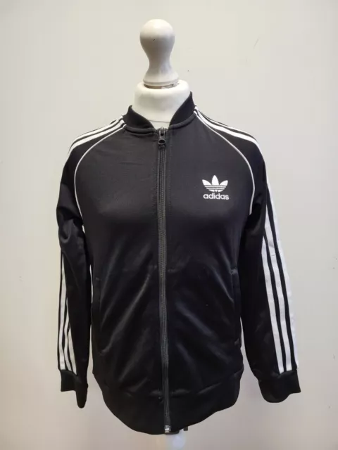 C716 Boys Adidas Originals Black White Trim Full Zip Tracksuit Jacket 9-10 Years