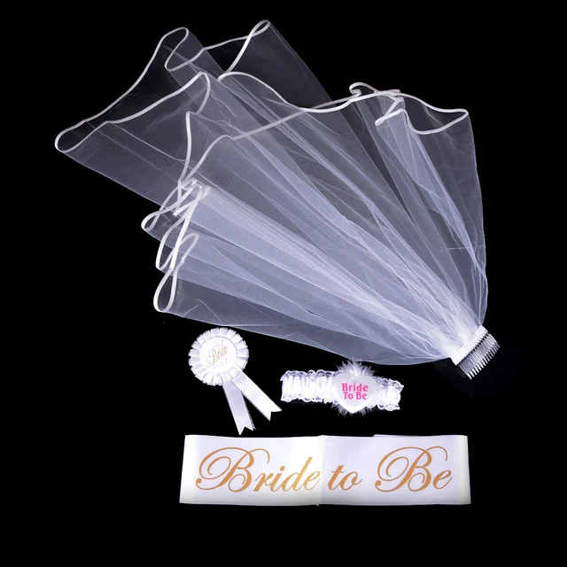 Juego de 4 piezas de fiesta de fiesta de faja de liga blanca insignia roseta soltera novia para ser JQ