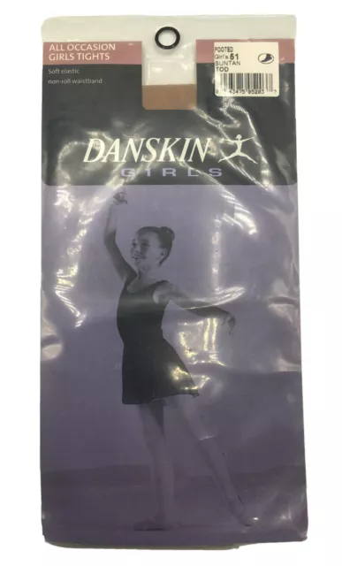 NEW DANSKIN Girl's Footed Tights Suntan Size Toddler 2T 3T 4T Non-roll Waistband