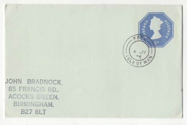 Isle Of Man Philatelic 3p Postage Paid Cover 4 Jul 1973 Postmarked Peel 103c