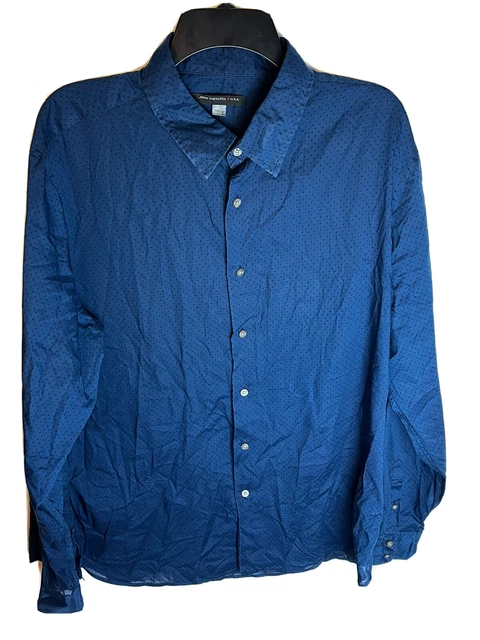 John Varvatos Star USA Mens Blue Polka Dot Button Front Shirt Size XL FLAW