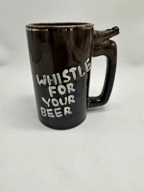 Wet Your Whistle Whistle For Your Beer Stein Japan Hand Made Dark Glaze Red Ware