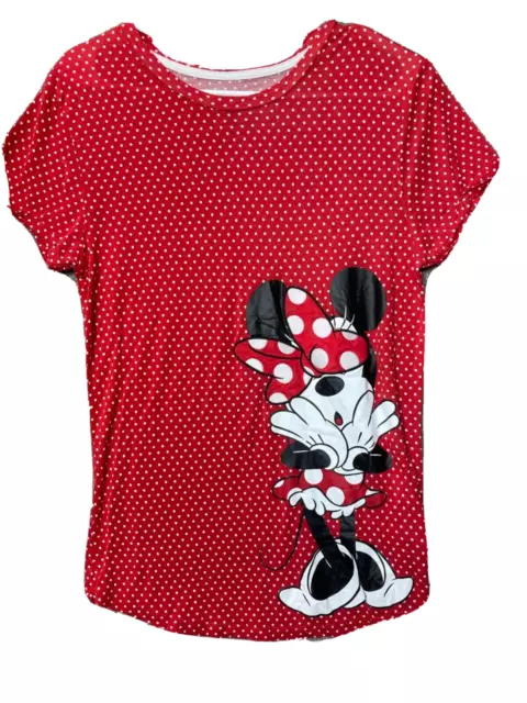 DISNEY PARKS WOMENS Medium Minnie Mouse Sleep Shirt Red Polka Dot Soft ...