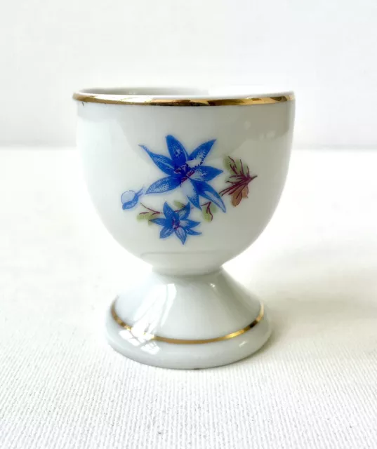 Vintage Egg Cup Lovely Gilded With Blue Flower Design In Excellent Condition