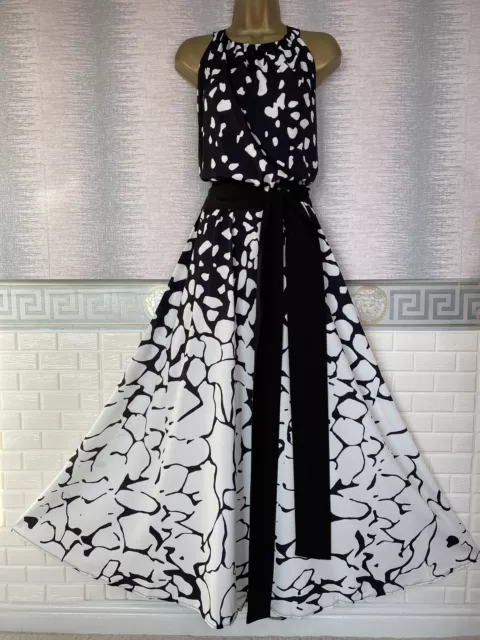 Bnwt Ezclozet “Rachel” Black/White Full/Maxi Occasion Holiday Dress Size 24-26