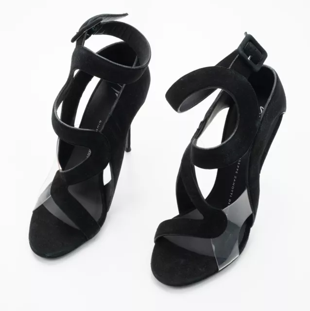 NIB $1150 GIUSEPPE ZANOTTI Mistico Black Suede Strappy Basic 105 Sz 7 (EU 37)