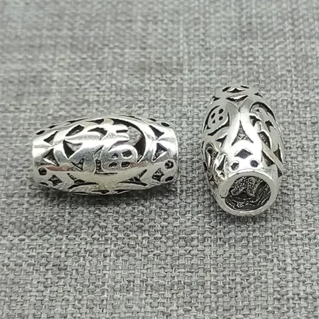 4pcs of 925 Sterling Silver Good Fortune Barrel Beads Chinese Fu Lucky Luck