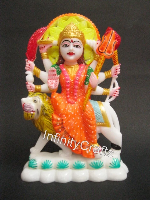 30.5cm Fait à la Main Asht Bhuja Devi Blanc Pierre Maa Durga Statue De Chalet D