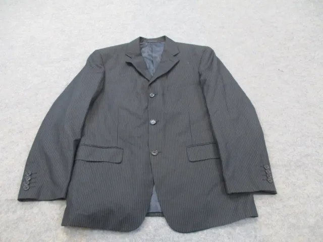 Giorgio Armani Blazer Jacket Mens 48 R Black Striped 3 Button Lined Silk Coat*