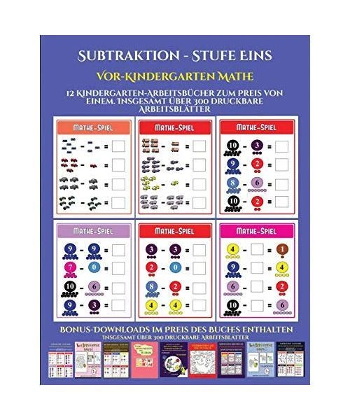 VOR-KINDERGARTEN MATHE (SUBTRAKTION - Stufe Eins): 12 Kindergarten