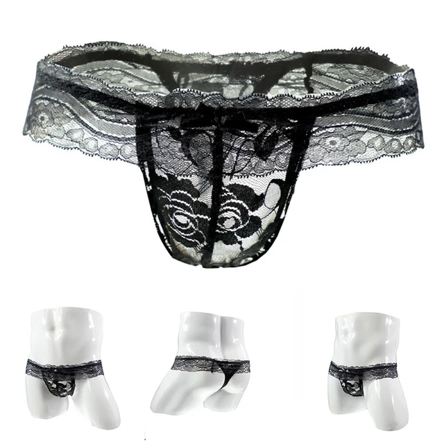AIEOE Sissy Lingerie Hommes Soutien-gorge Ensemble Dentelle Sous-vêtements Hommes Culotte Gay Sexy Avec Bas - XL, Blanc., XL