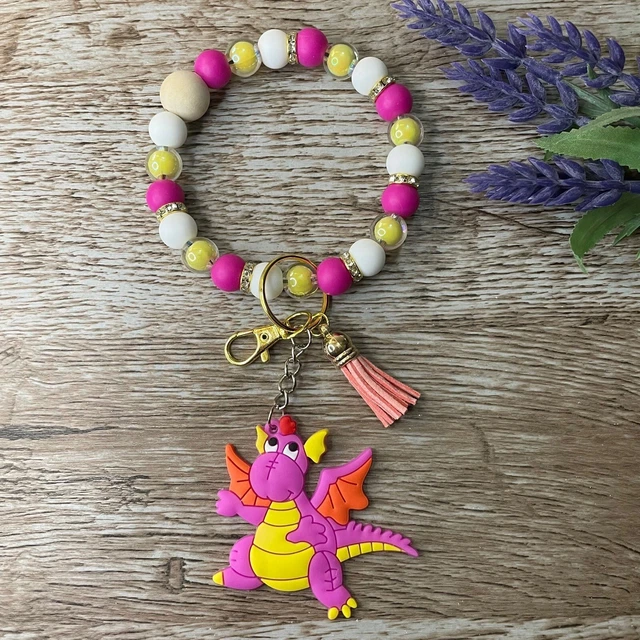 Wristlet Keychain Silicone Dragon Beaded Handmade Bracelet Gift Custom Key