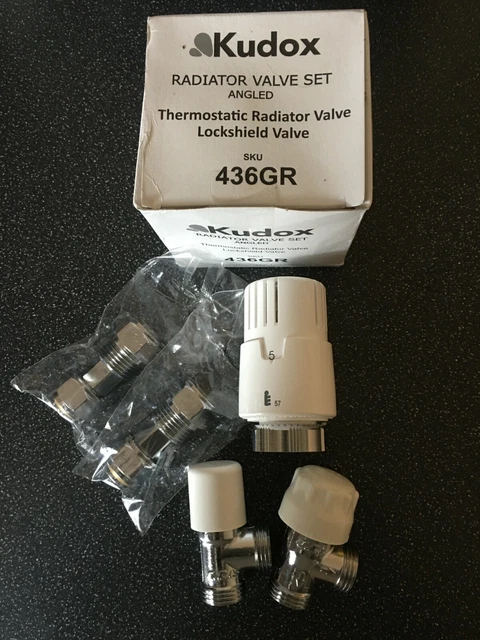 KUDOX THERMOSTATIC RADIATOR VALVE lockshield  THERMOSTATIC ANGLED TRV VALVES X3