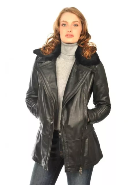 Promotion !!! Manteau Parka Arturo Neuf Femme Cuir D'agneau Noir Taille Xl