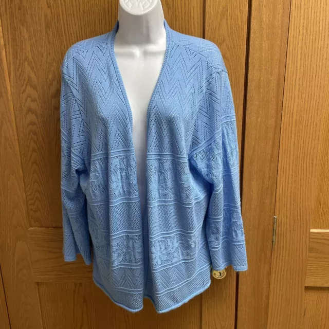 Alfred Dunner Blue Open Front Cardigan Sweater Top - 3X