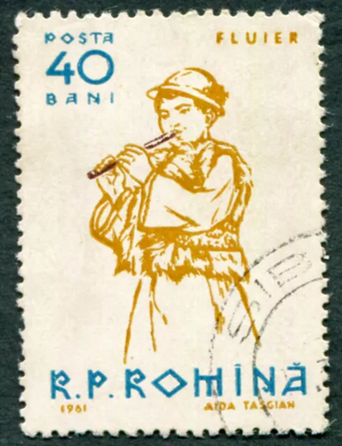 ROMANIA 1961 40b SG2878 used NG Musicians Flute player ##a3