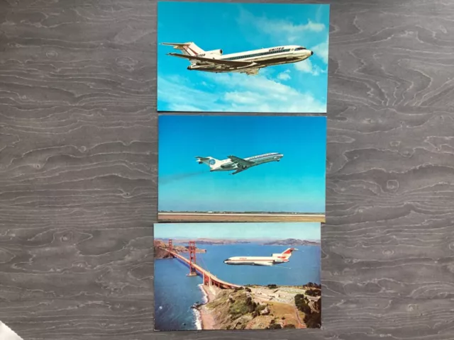Airline postcards-B727 aircraft of United,PAA & PSA X3