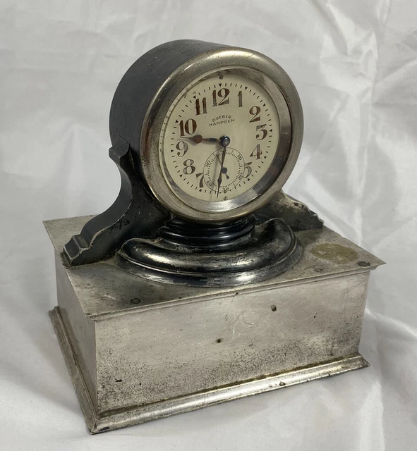 RARE DUEBER HAMPDEN Antique Clock, Electric Metal Desk/ Shelf Clock Vtg