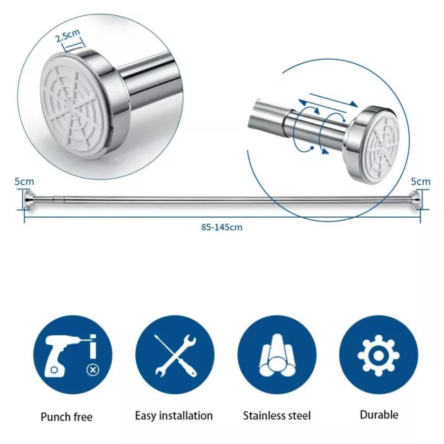 Teleskopstange Edelstahl Duschvorhangstange Ausziehbar Klemmstange-Ohne Bohren