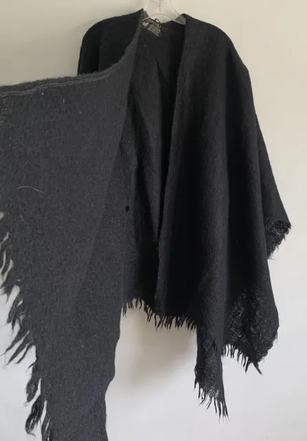 Unisex Black Mohair Wool Reversible Poncho Bodywarmer Shawl Pashmina Cape Shrug