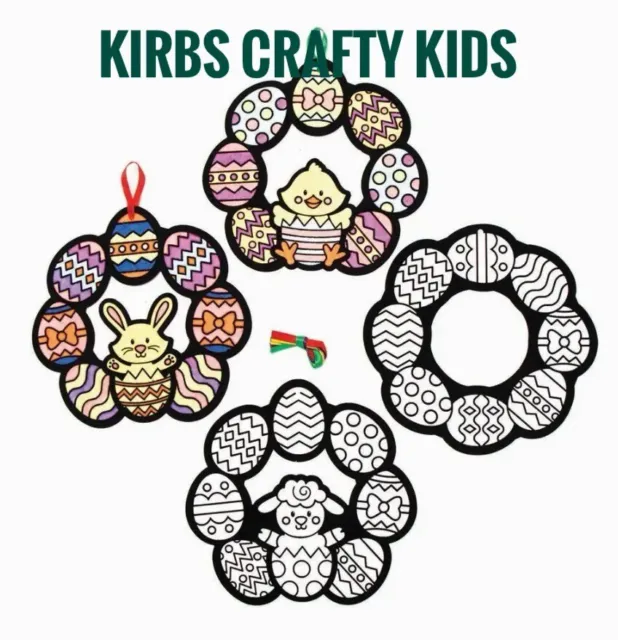 Easter Kids Craft Colour In Fuzzy Art  Wreaths - Pk 3 - Childrens Craft Activity