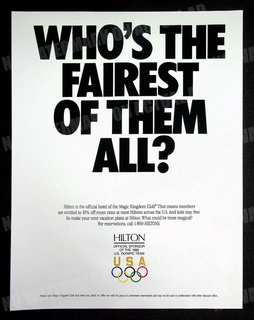 Hilton Hotels Disney World Olympics 1988 Trade Print Magazine AD Poster ADVERT