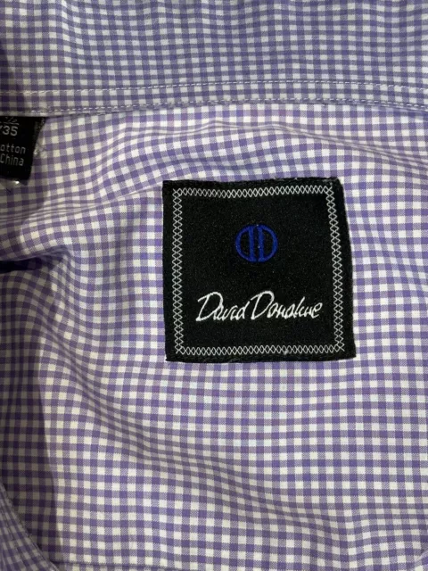 David Donahue Long Sleeve Button Up Shirt Purple Check Cotton Mens Sz 15.5,34/35 3