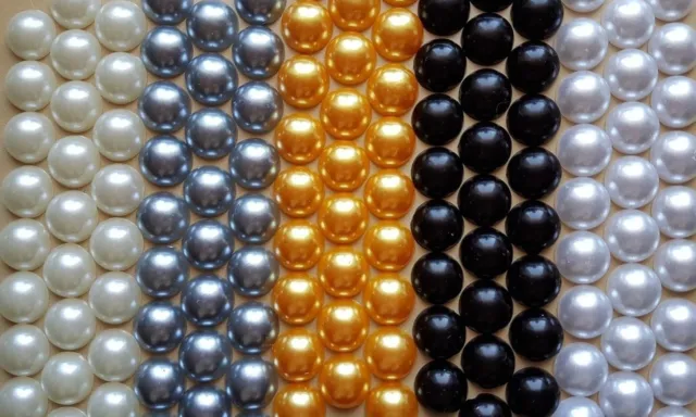 Perles fausses perles à dos plat en acrylique demi-rondes ~ 12 mm ~ 100 pièces.