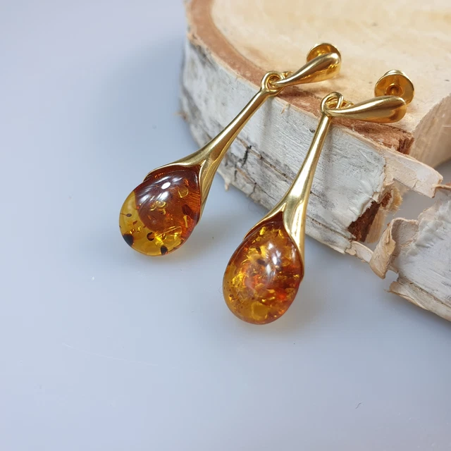 Boucles d'oreilles en ambre de la Baltique longues boucles d'oreilles...