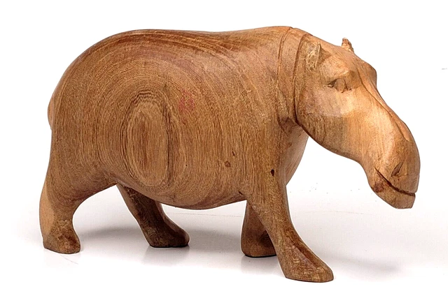 Hand Carved African Wooden Hippopotamus Animal Figurine Vintage 1970s